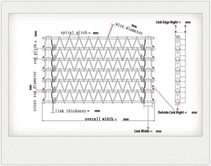 fio de metal Mesh Conveyor Flat Flex Belt de 400mm 500mm com corrente 1